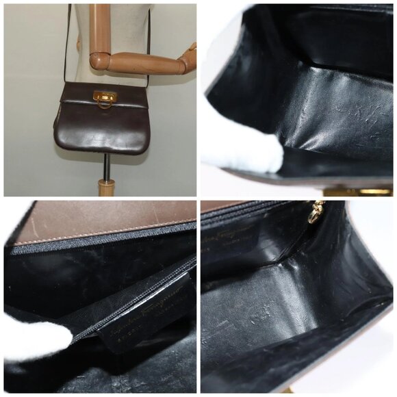 Salvatore Ferragamo Gancini Shoulder Bag Leather Brown Gold - Picture 15 of 15